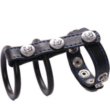 Eyro Gates of hell 5-Snap Black Leather Adjustable Strap with 3-Snap Ring Holder with 2 Black rings