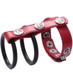 Eyro Gates of hell 5-Snap Red Leather Adjustable Strap with 3-Snap Ring Holder with 2 Red rings