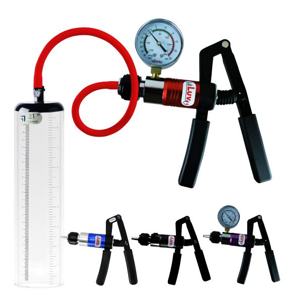 LeLuv Penis Pump with Primo Pro+ Handle| Thick Wall, No Flange Cylinder | Color and Gauge Options 
