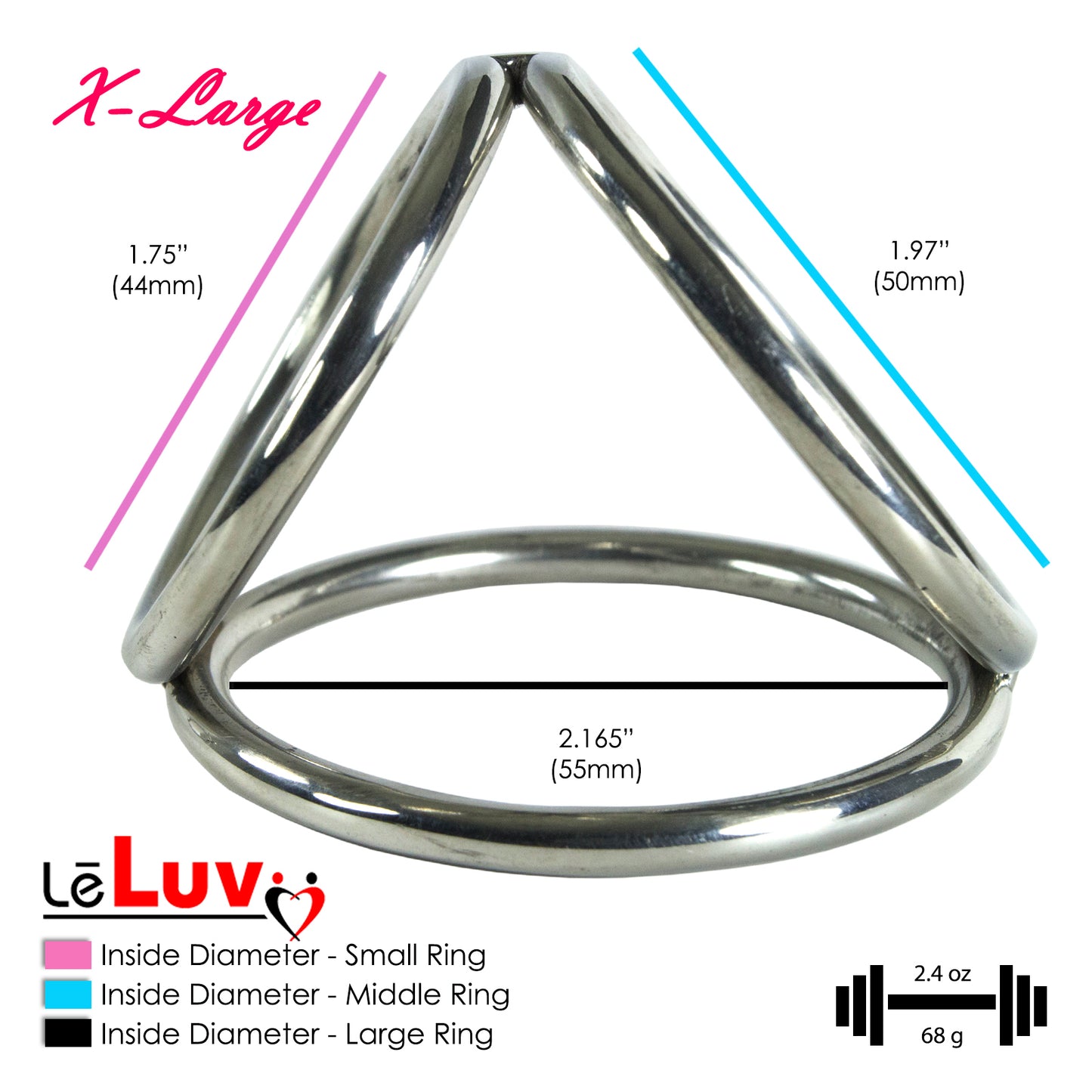 Leluv Triple Loop Cock & Ball Rings Stainless Steel CBT Bondage