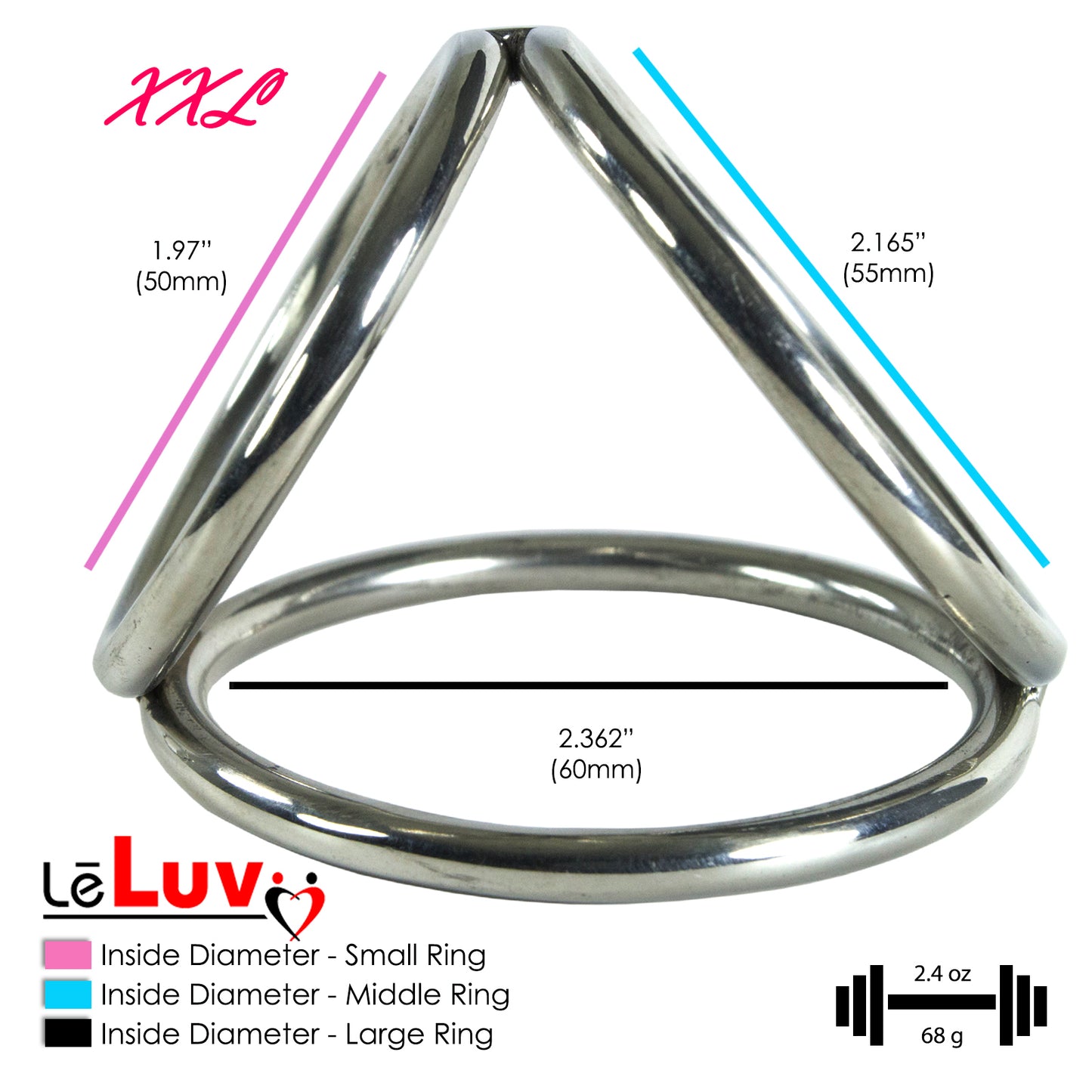 Leluv Triple Loop Cock & Ball Rings Stainless Steel CBT Bondage