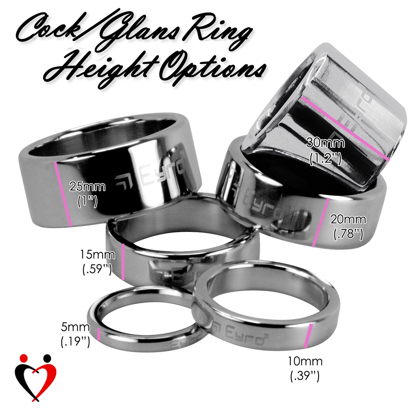 LeLuv Eyro Cock Ring /Glans Ring | 5mm Thick Stainless Steel, Choose Height & Diameter