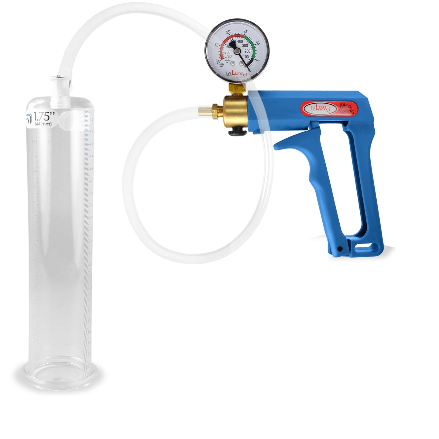 Maxi Blue Handle Clear Hose | Penis Pump + Gauge | 9" x 1.75" Cylinder