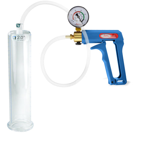 Maxi Blue Handle Clear Hose | Penis Pump + Gauge | 9" x 2.00" Cylinder