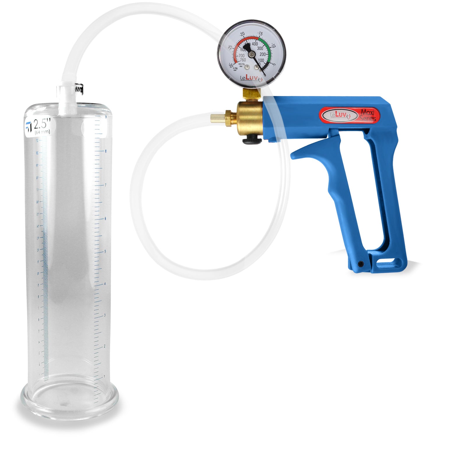 Maxi Blue Handle Clear Hose | Penis Pump + Gauge | 9" x 2.50" Cylinder