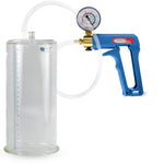 Maxi Blue Handle Clear Hose | Penis Pump + Gauge | 9" x 4.10" Cylinder