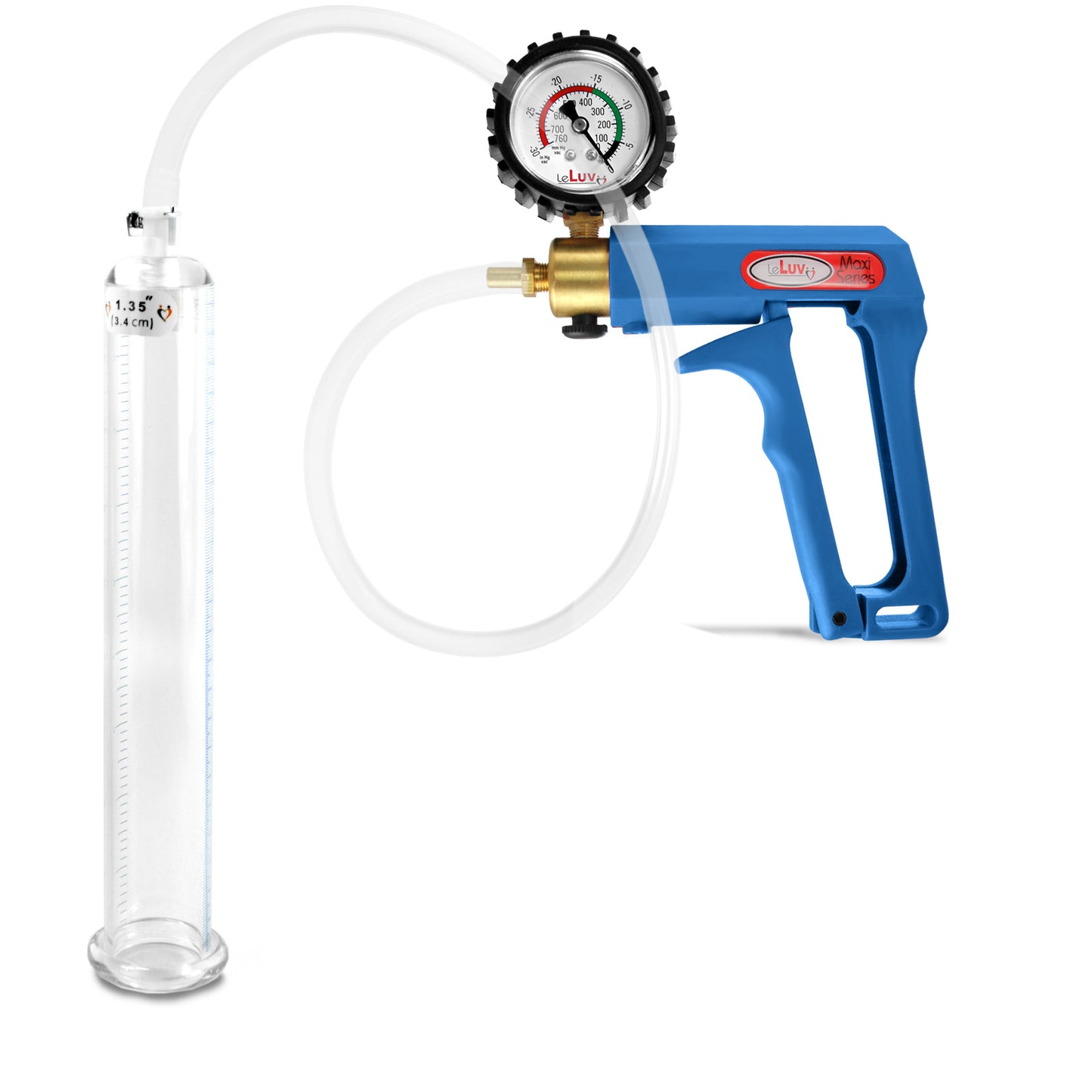 Maxi Blue Handle Clear Hose | Penis Pump + Protected Gauge | 9" x 1.35"