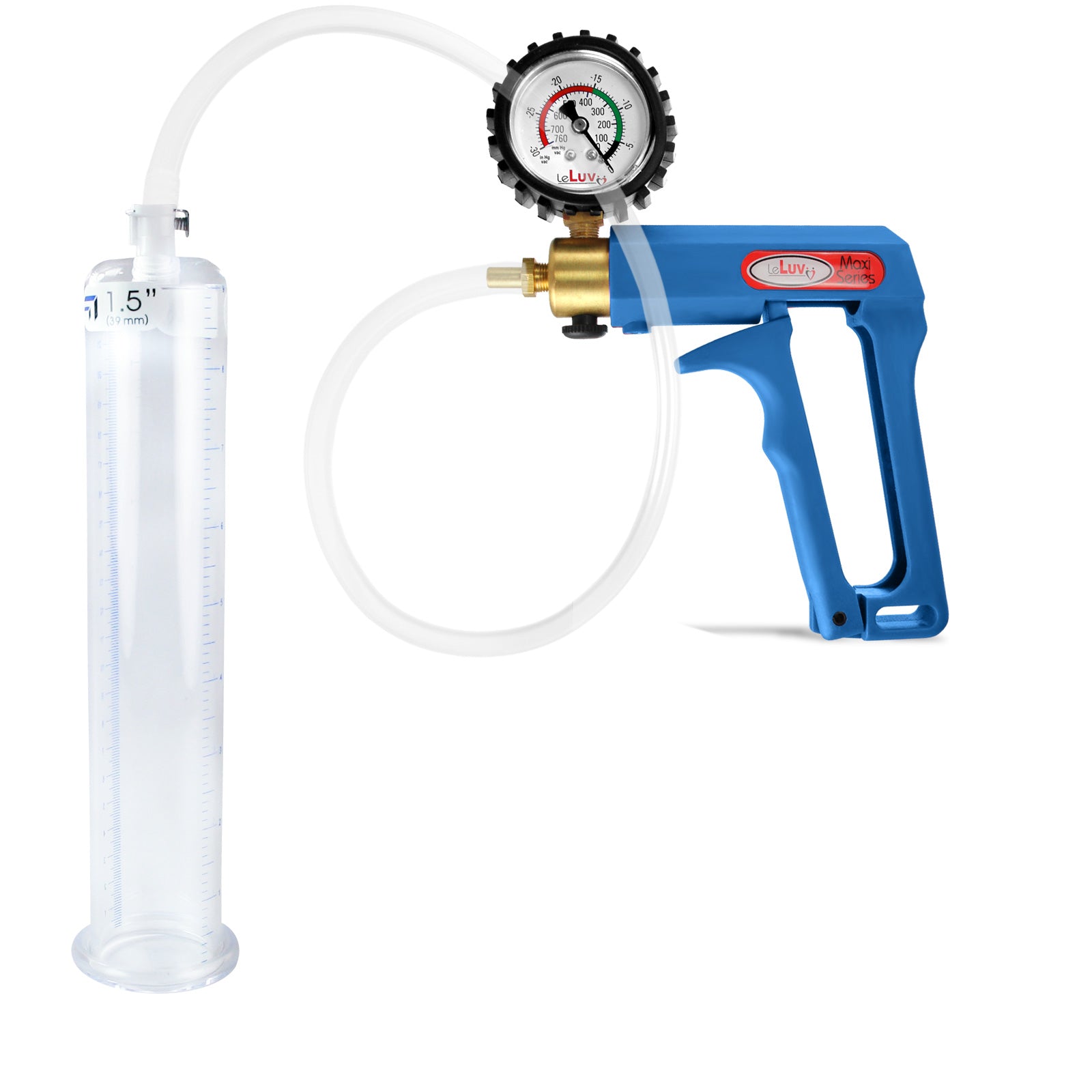 Maxi Blue Handle Clear Hose | Penis Pump + Protected Gauge | 9" x 1.50"