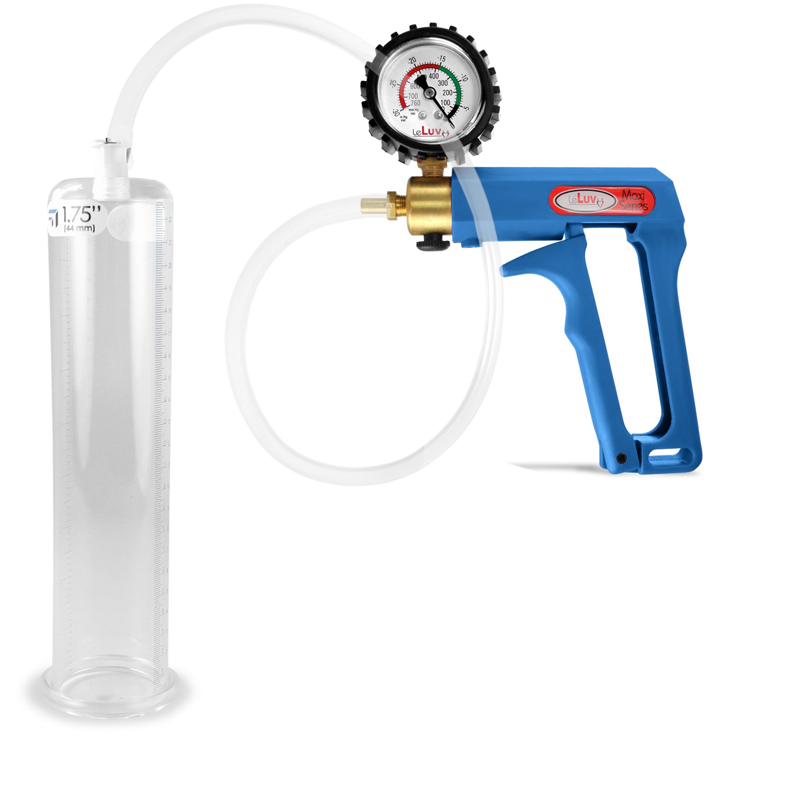 Maxi Blue Handle Clear Hose | Penis Pump + Protected Gauge | 9" x 1.75"