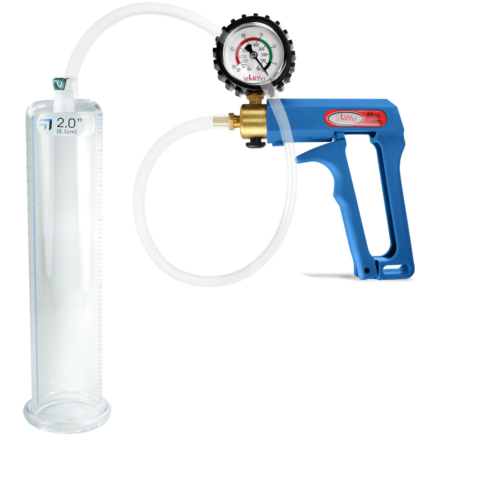 Maxi Blue Handle Clear Hose | Penis Pump + Protected Gauge | 9" x 2.00"