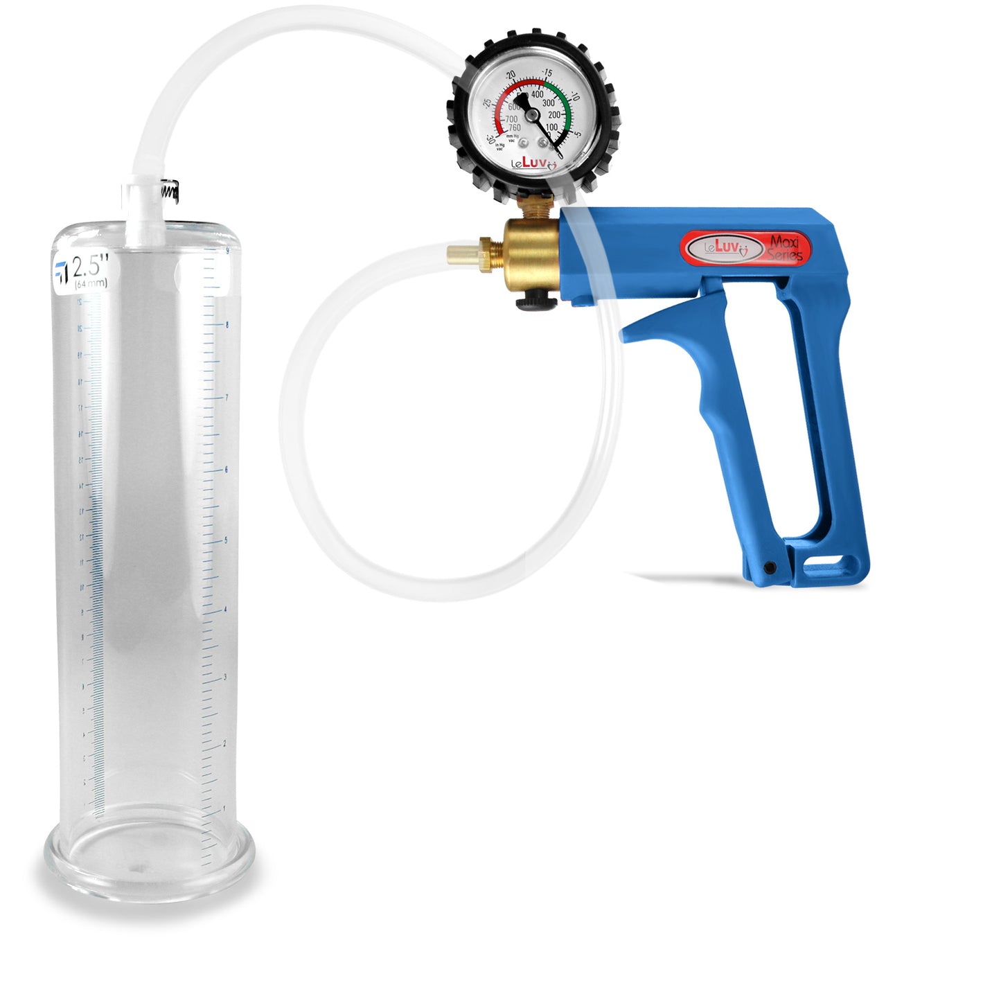 Maxi Blue Handle Clear Hose | Penis Pump + Protected Gauge | 9" x 2.50"