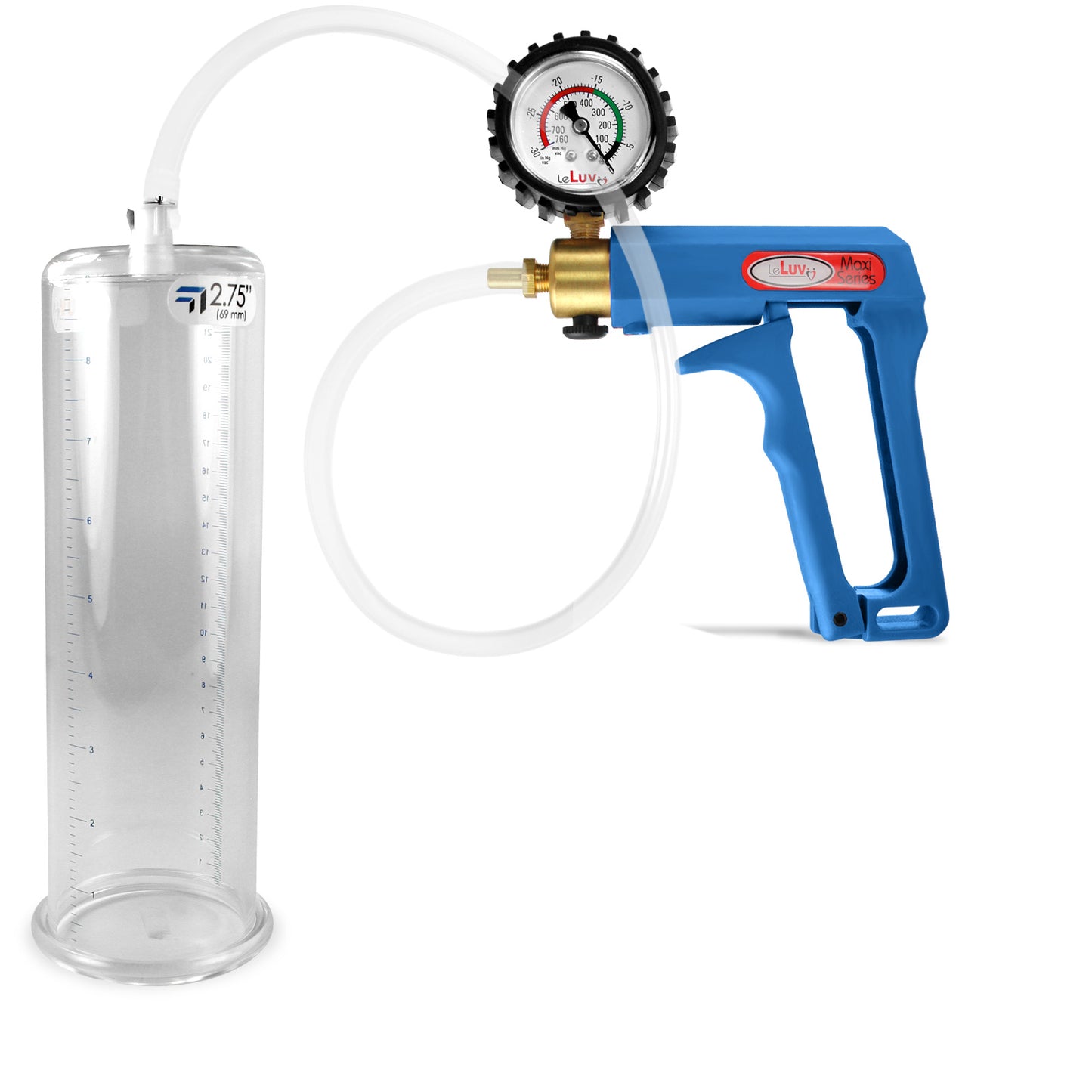 Maxi Blue Handle Clear Hose | Penis Pump + Protected Gauge | 9" x 2.75"