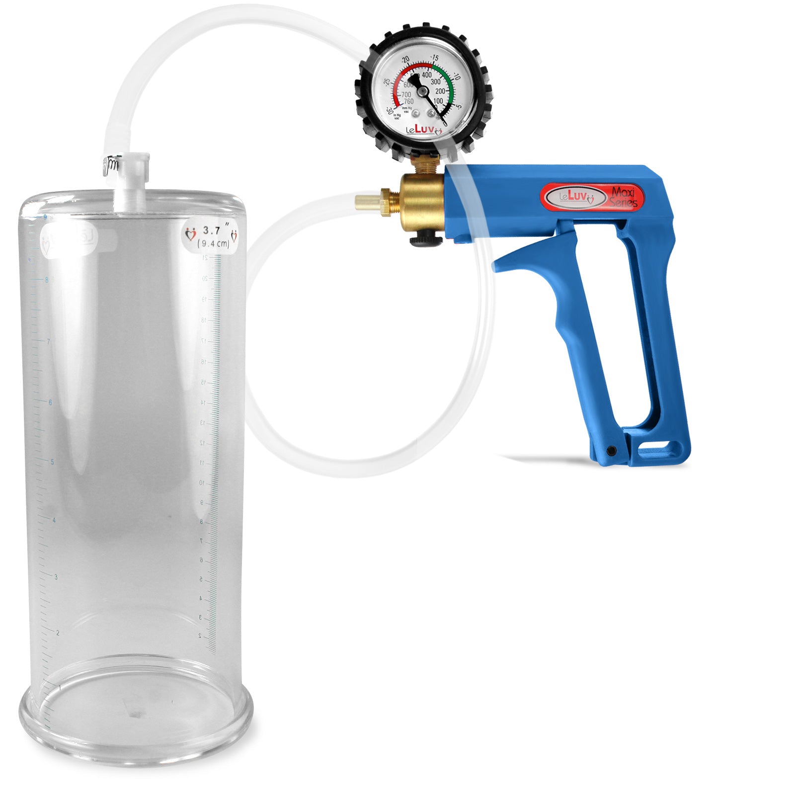 Maxi Blue Handle Clear Hose | Penis Pump + Protected Gauge | 9" x 3.70"