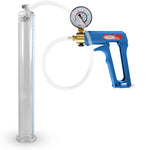 Maxi Blue Handle Clear Hose | Penis Pump + Gauge | 12" x 1.35" Cylinder