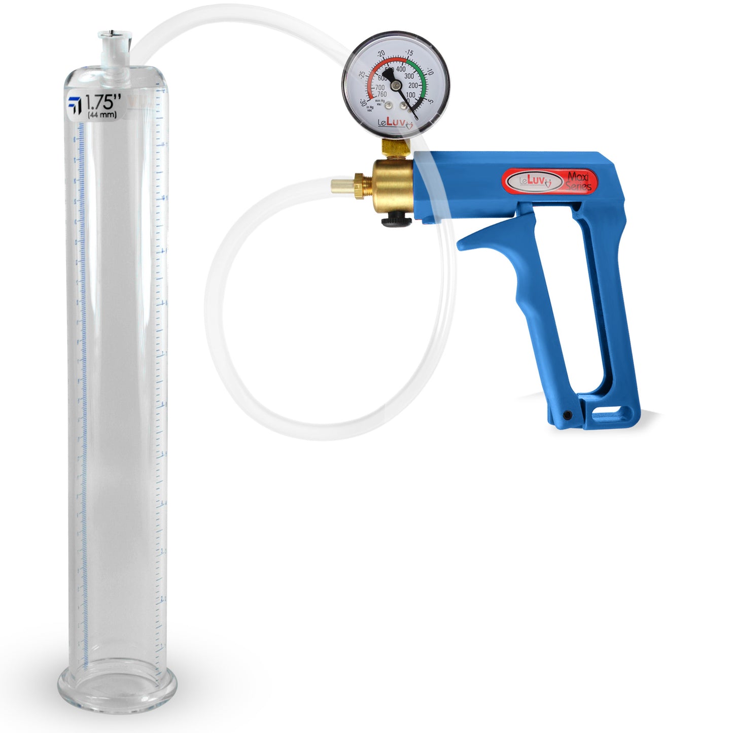 Maxi Blue Handle Clear Hose | Penis Pump + Gauge | 12" x 1.75" Cylinder