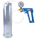 Maxi Blue Handle Clear Hose | Penis Pump + Gauge | 12" x 3.00" Cylinder