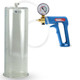 Maxi Blue Handle Clear Hose | Penis Pump + Gauge | 12" x 4.10" Cylinder