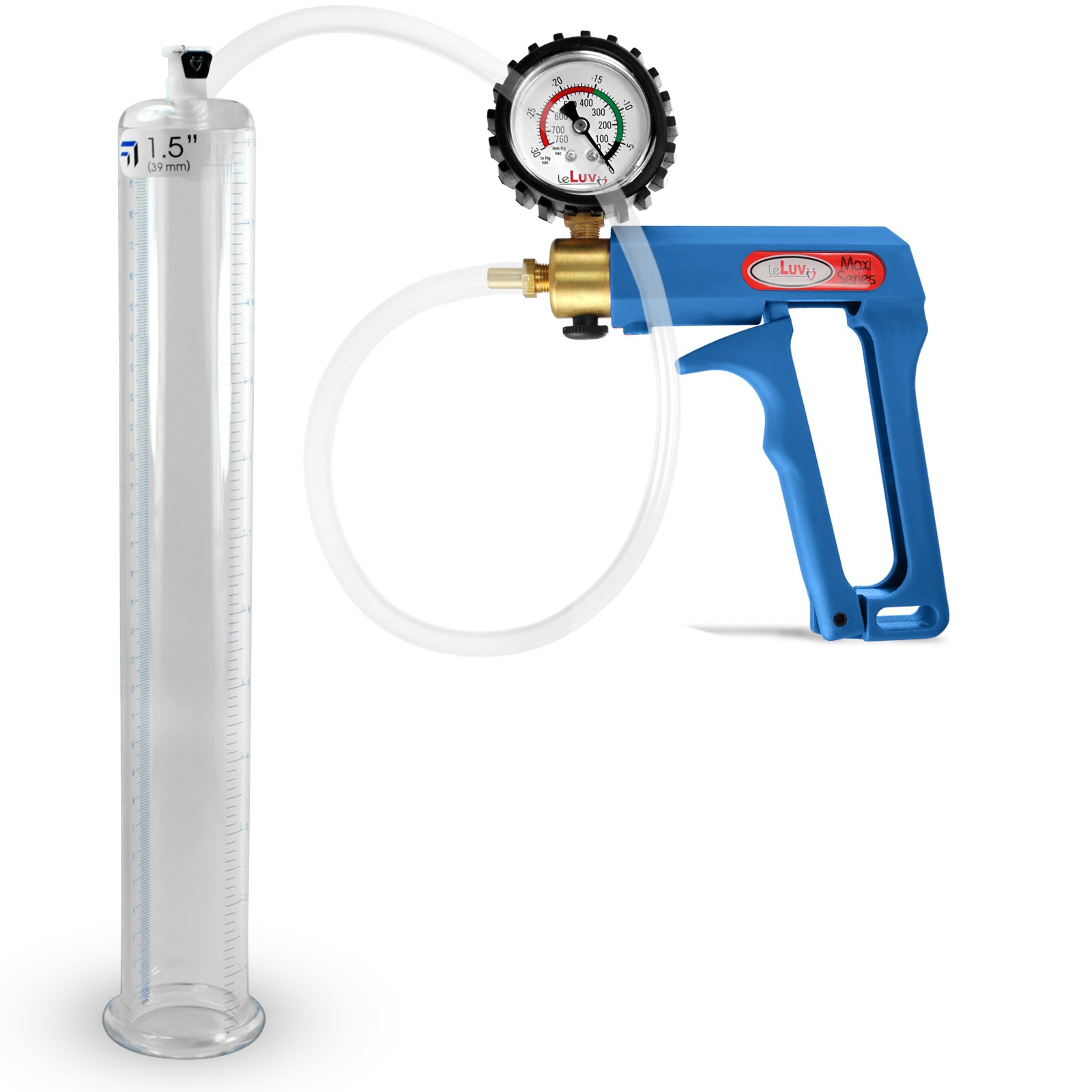 Maxi Blue Handle Clear Hose | Penis Pump + Protected Gauge | 12" x 1.50"