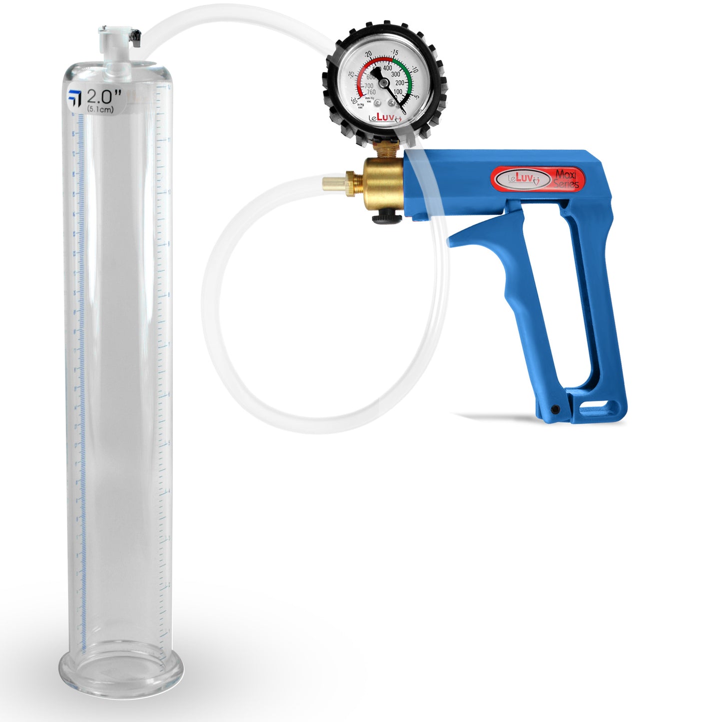 Maxi Blue Handle Clear Hose | Penis Pump + Protected Gauge | 12" x 2.00"