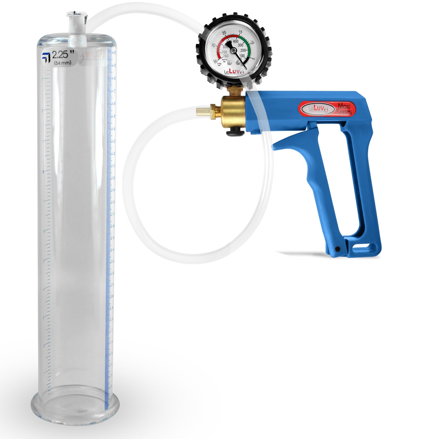 Maxi Blue Handle Clear Hose | Penis Pump + Protected Gauge | 12" x 2.25"