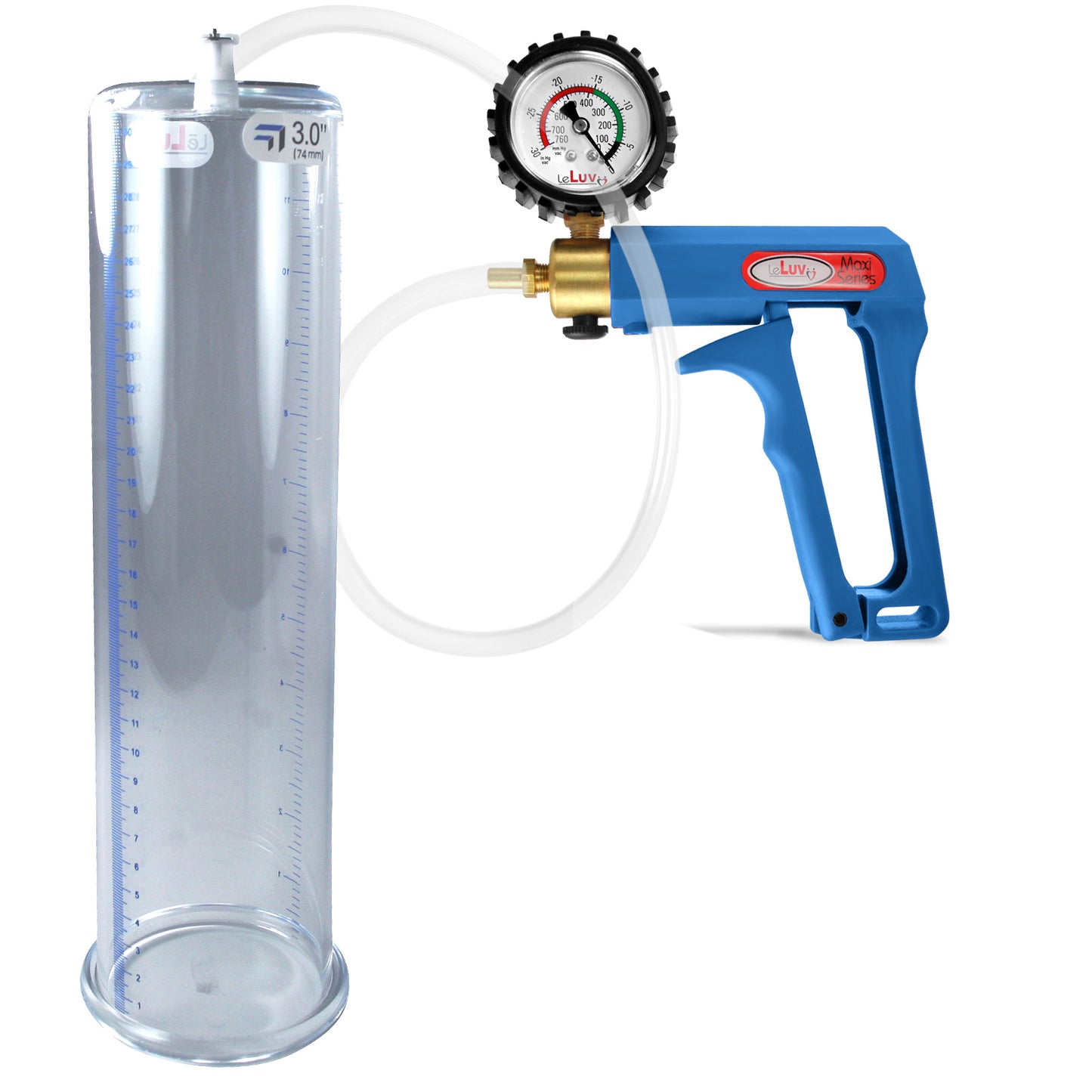 Maxi Blue Handle Clear Hose | Penis Pump + Protected Gauge | 12" x 3.00"