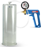 Maxi Blue Handle Clear Hose | Penis Pump + Protected Gauge | 12" x 4.10" Cylinder
