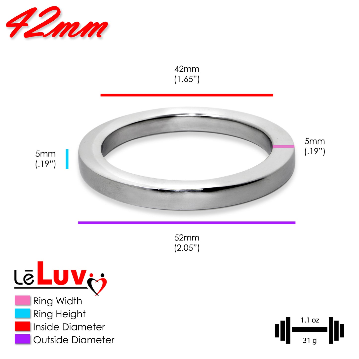 LeLuv Eyro Cock Ring /Glans Ring | 5mm Thick Stainless Steel, Choose Height & Diameter