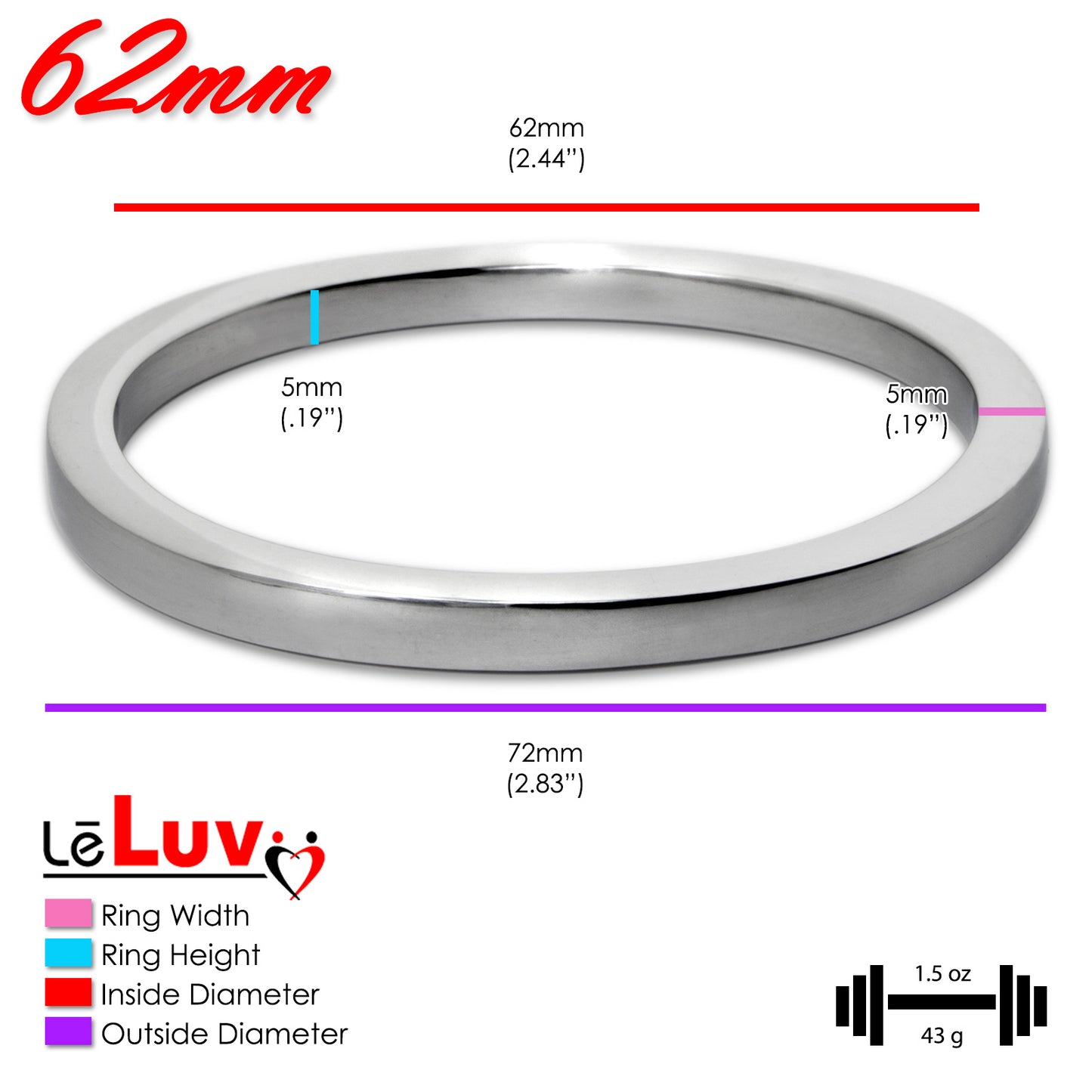 LeLuv Eyro Cock Ring /Glans Ring | 5mm Thick Stainless Steel, Choose Height & Diameter