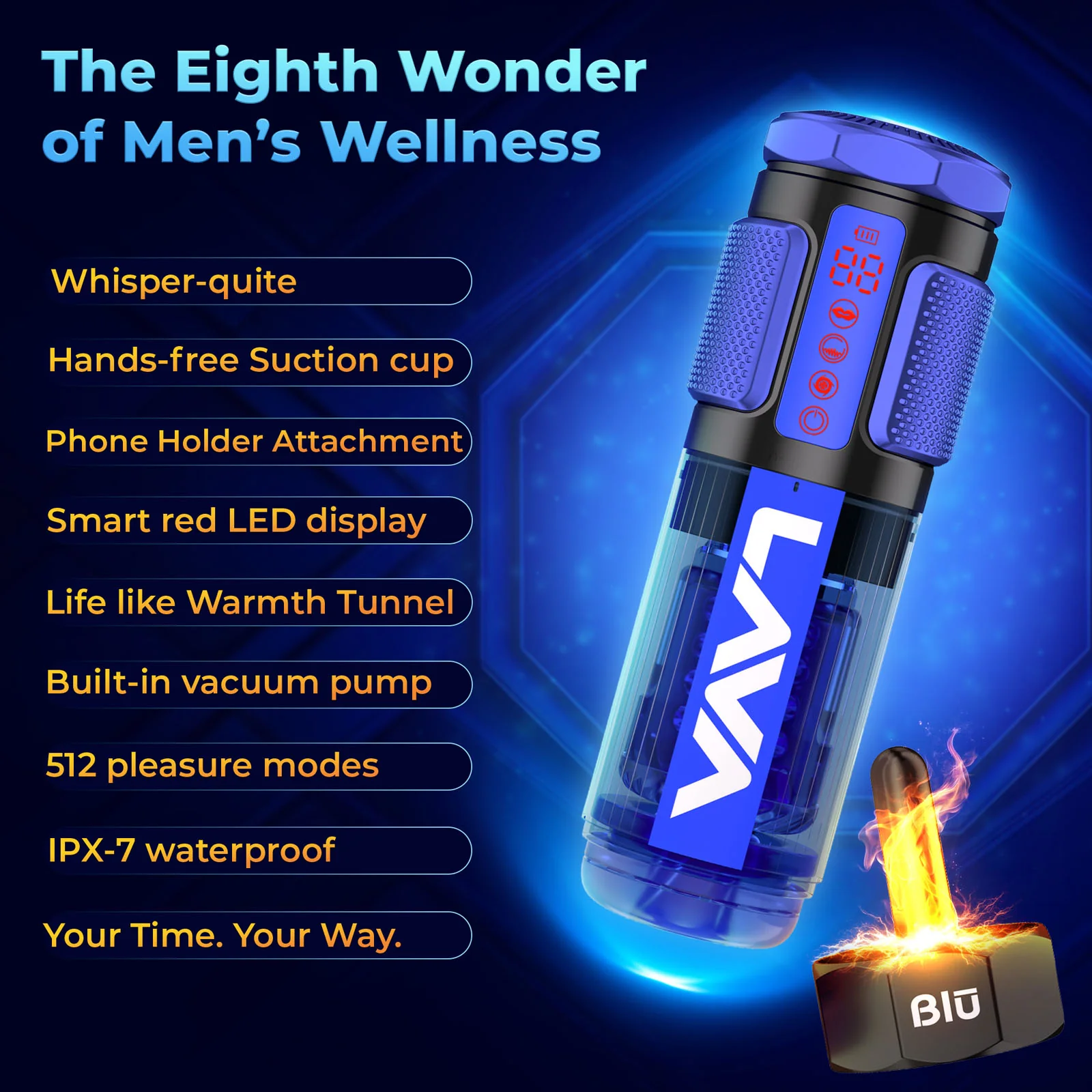 Feature image of the LavaBlū promoting its silence, ease of use, convenience, luxury, and advanced features. 