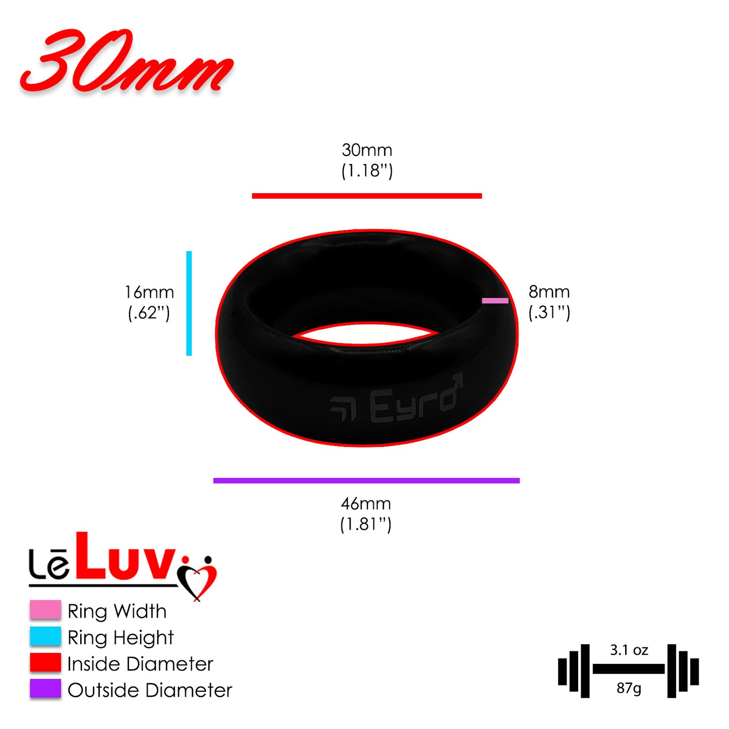 LeLuv Donut Glans/Cock Rings | Polished or Coated Stainless Steel | 20mm-66mm Inner Diameters