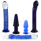 LeLuv Bundle - 5 Borosilicate Glass Cobalt Blue Dildos Wands Butt Plugs Sexy Gift Massagers Toys