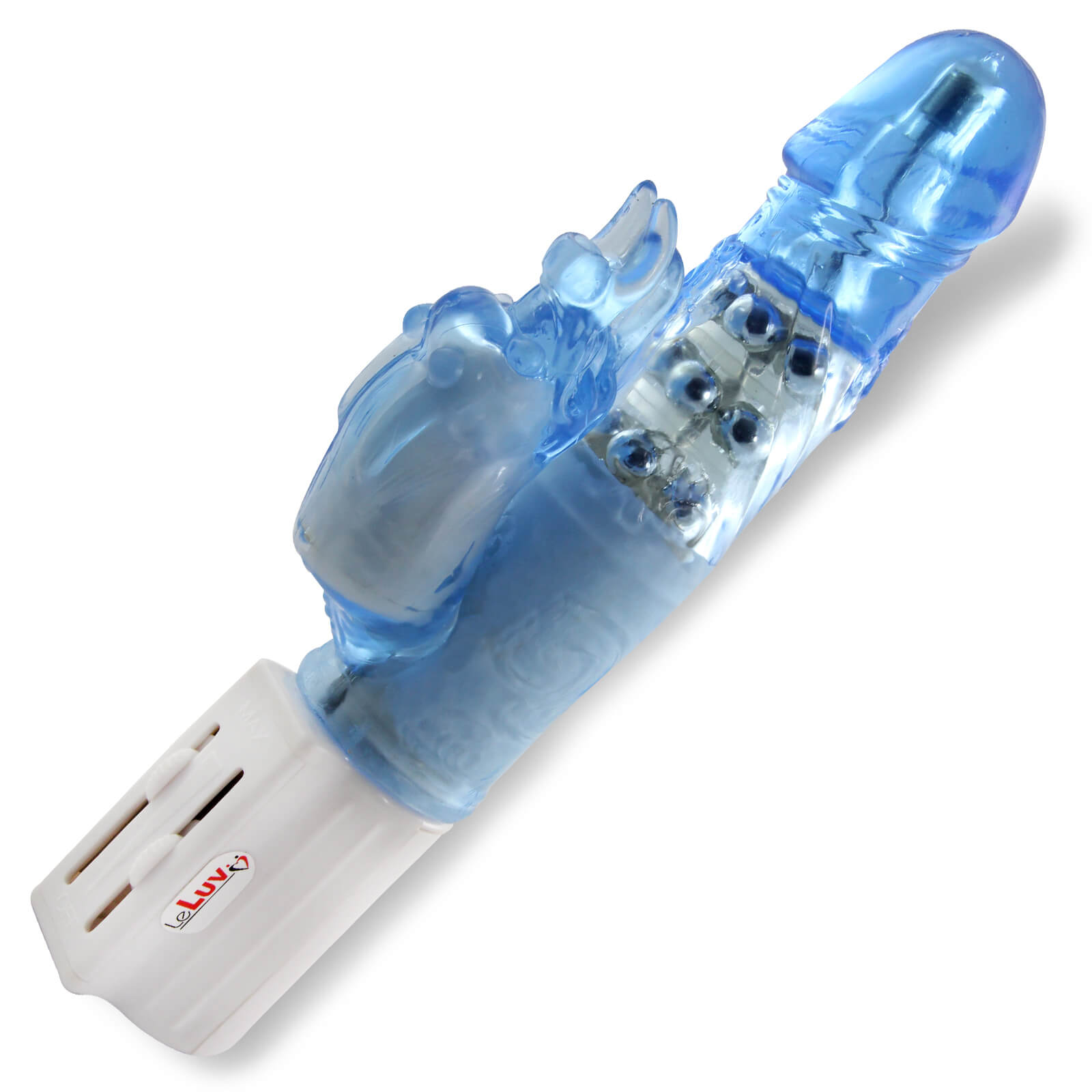 Smooth 9" Rotating Dragon Vibrator Rabbit Clitoral Beads Throb Quiet Slide Blue