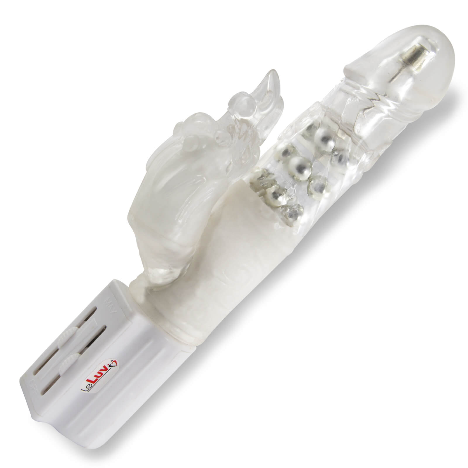Smooth 9" Rotating Dragon Vibrator Rabbit Clitoral Beads Throb Quiet Slide White