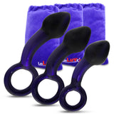 LeLuv ALL SIZES Cobalt Glass Anal Prostate Massager Butt Plug Beginner Male Toy w/ Premium Padded Pouch