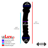 LeLuv Black Glass Dildo Wand with Swirled White Round Handle, Nubby Spine and Pointed Tip