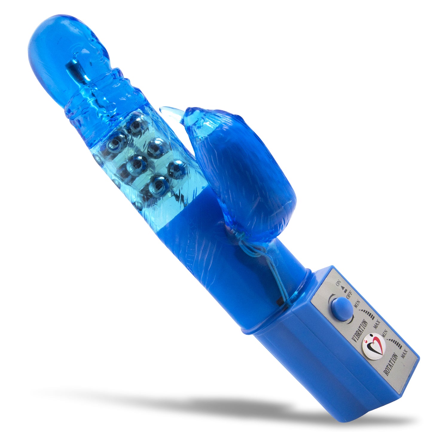 LeLuv Crazy Quiet 9.5" Rabbit Vibrator Rotating Dildo Massager Sensitivity Pearls Blue