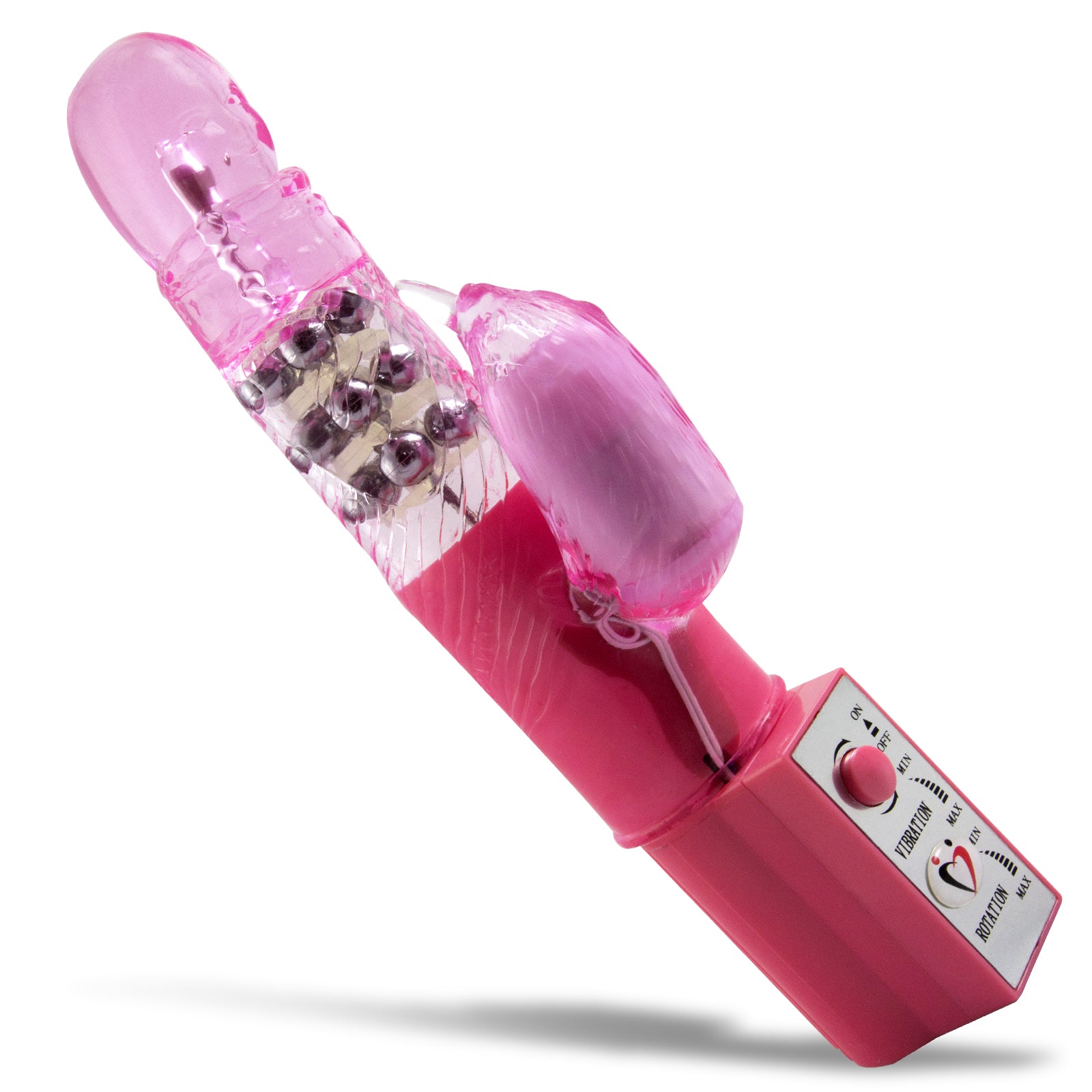 LeLuv Crazy Quiet 9.5" Rabbit Vibrator Rotating Dildo Massager Sensitivity Pearls Pink
