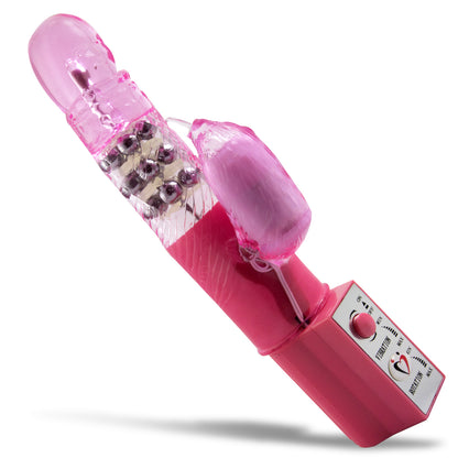 LeLuv Crazy Quiet 9.5" Rabbit Vibrator Rotating Dildo Massager Sensitivity Pearls Pink