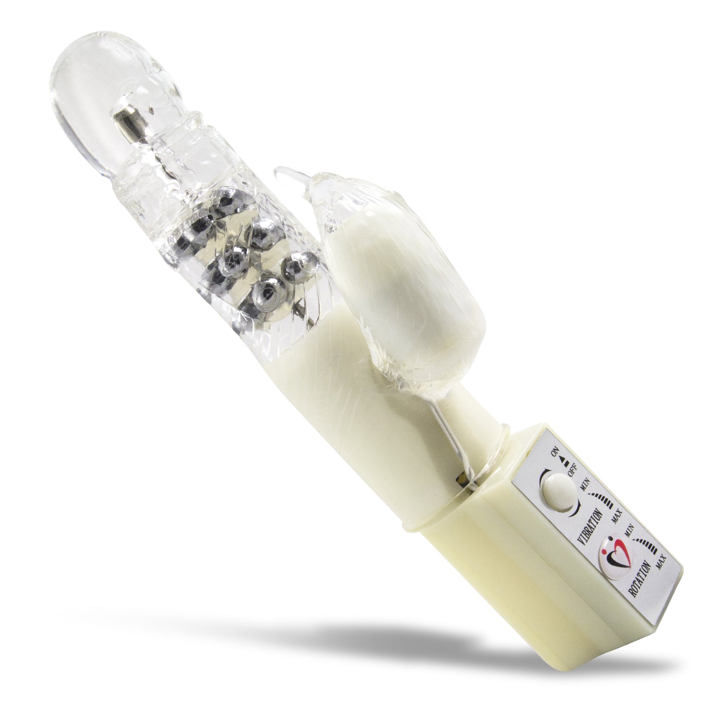LeLuv Crazy Quiet 9.5" Rabbit Vibrator Rotating Dildo Massager Sensitivity Pearls White