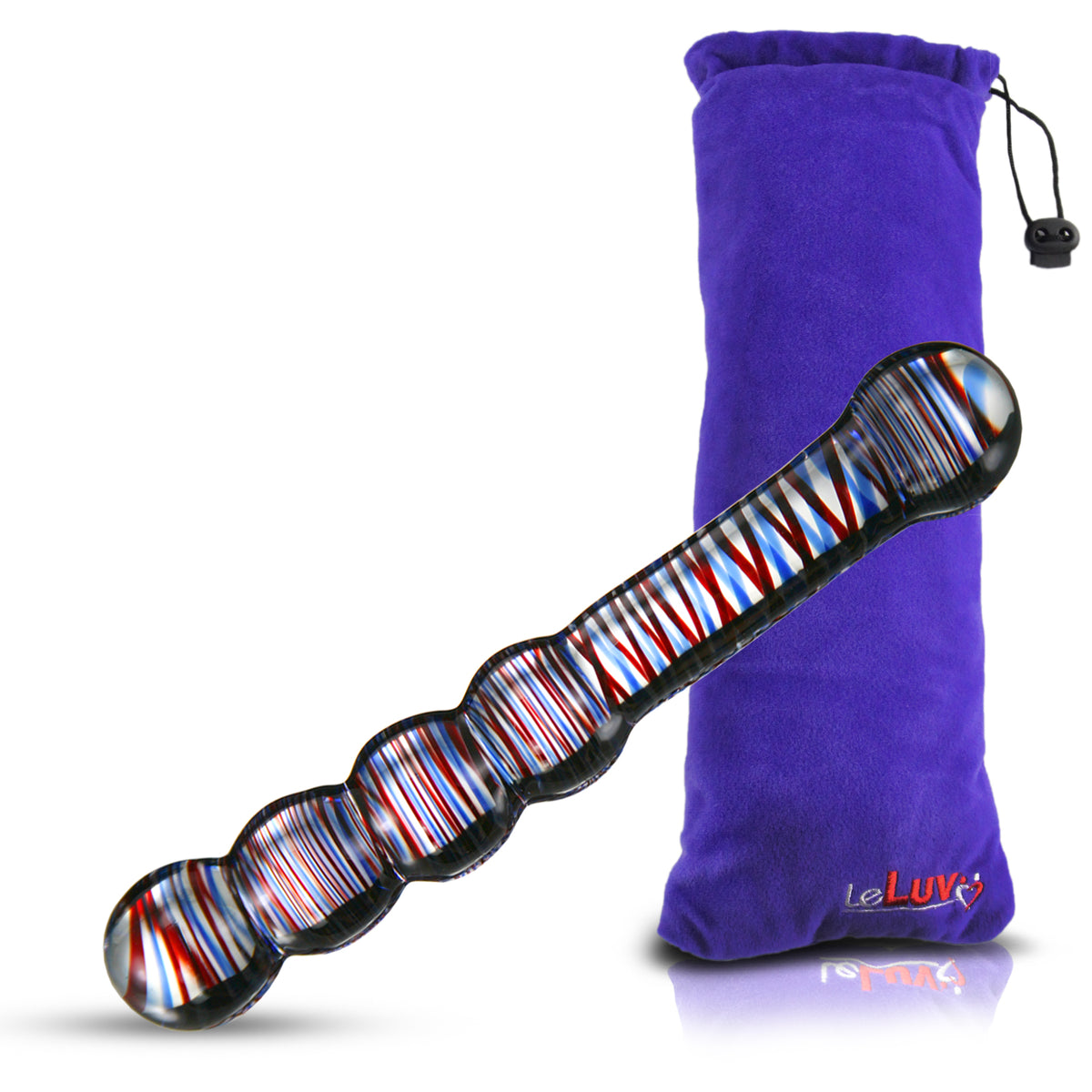8" Red + Blue Techno Helix Probe Curved Glass Anal Pleasure Wand
