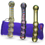 LeLuv Glass 8 Inch Helix Curved Round Beads Double-ended Dildo