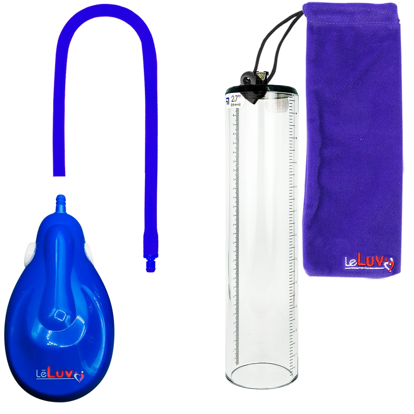 eGrip Rechargeable Penis Pump - Blue Handle, Silicone Hose - 12" x 2.7" Thick-Walled Penis Cylinder