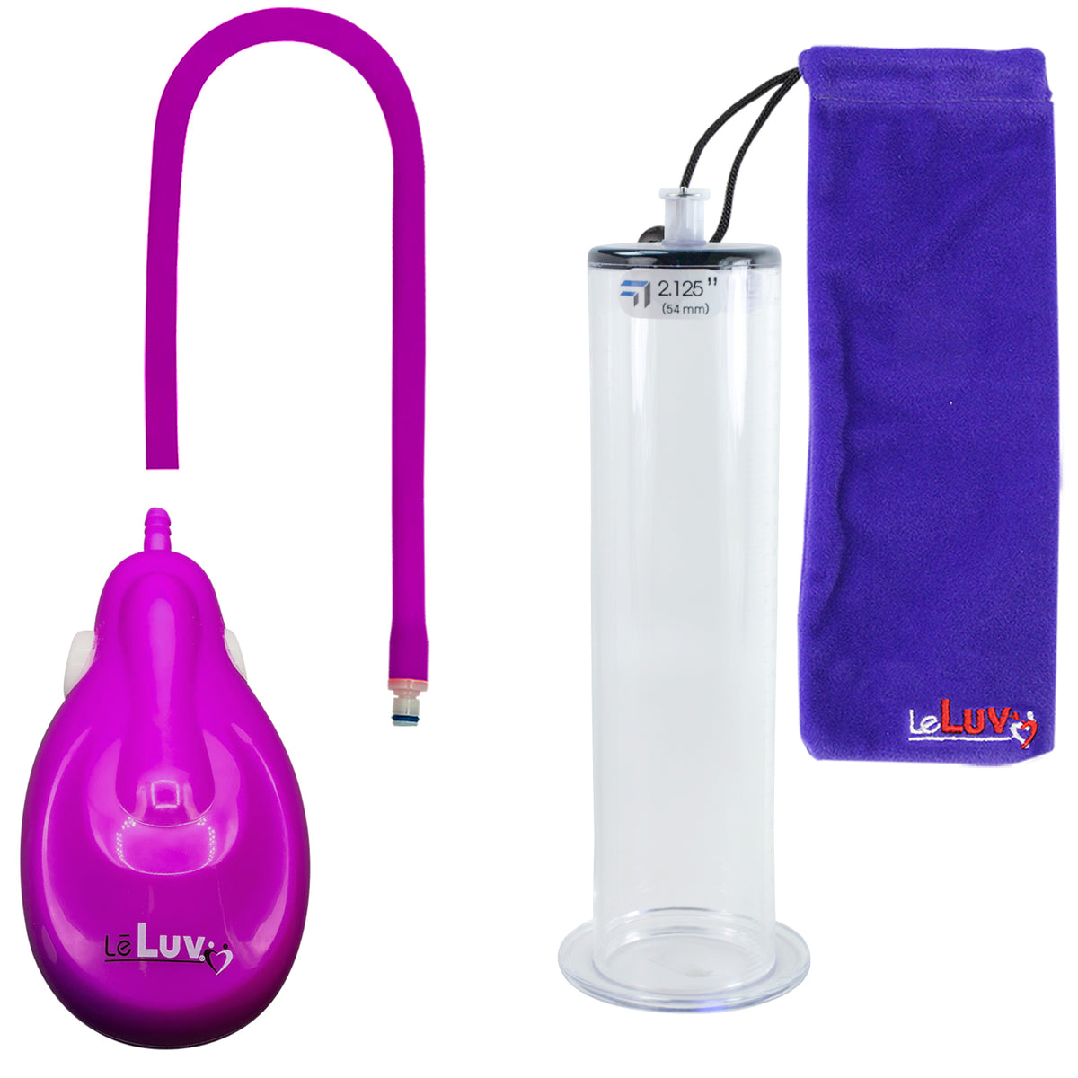 eGrip Rechargeable Penis Pump - Purple Handle, Silicone Hose - 9" x 2.125" Wide Flange Cylinder