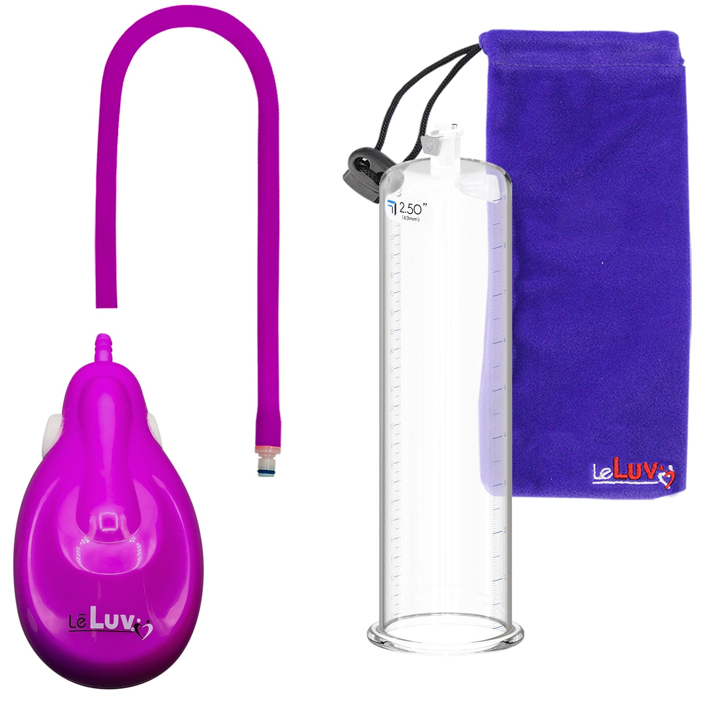 eGrip Rechargeable Penis Pump - Purple Handle, Silicone Hose - 9" x 2.50" Round Flange Cylinder 