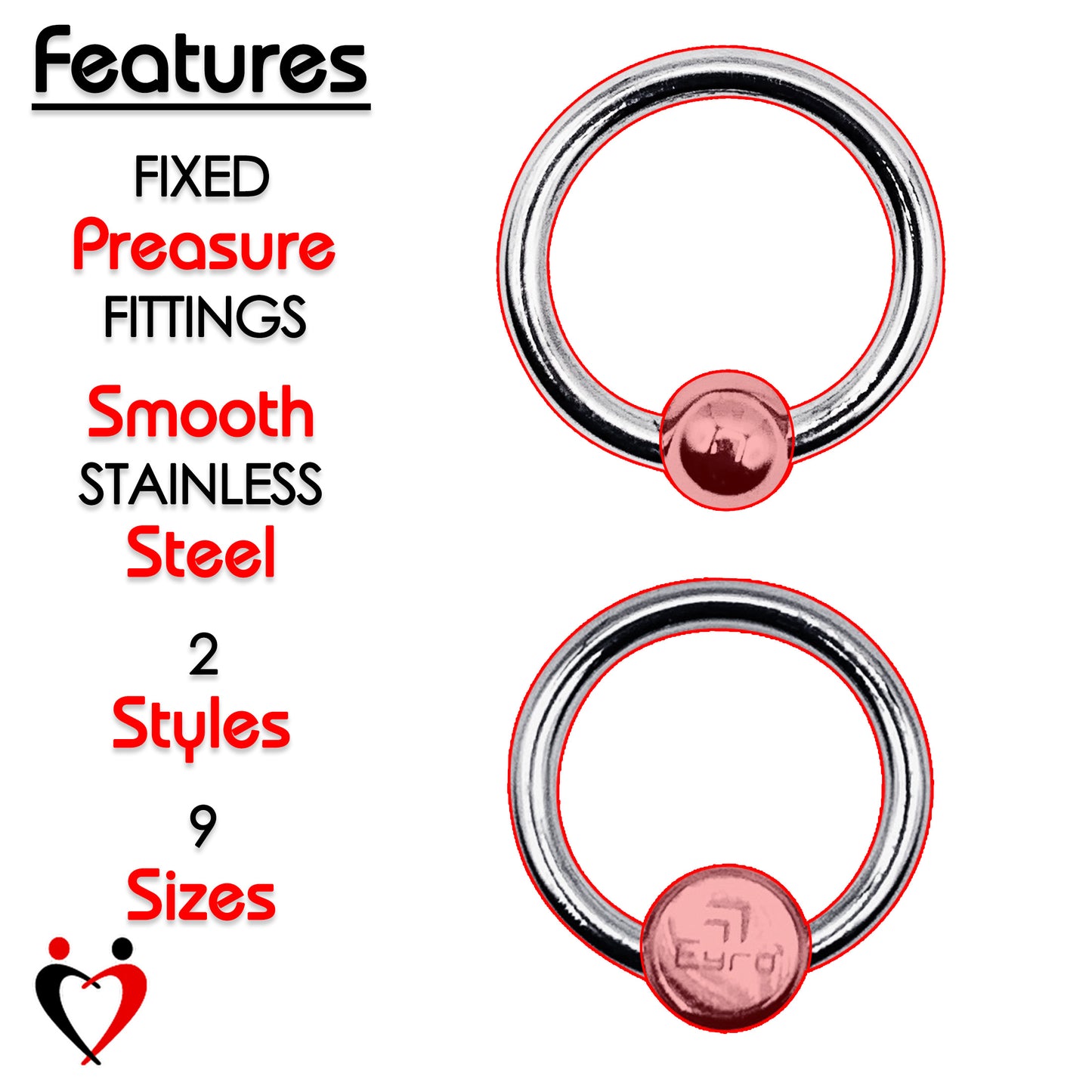 LeLuv Eyro Stainless Steel Glans Ring with Preasure Point – Choose Fixed Ball or Disk Design