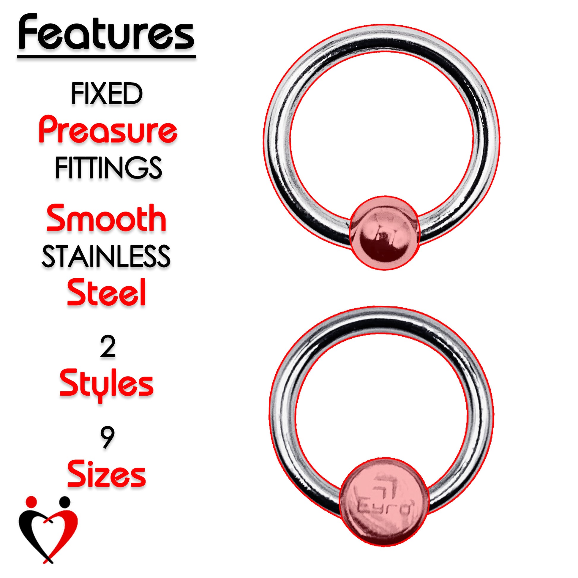 LeLuv Eyro Stainless Steel Glans Ring with Preasure Point – Choose Fixed Ball or Disk Design