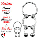 Eyro Stainless-Steel 2 Ball Bull Ring/Horseshoe Cock and Glans Ring 20mm-68mm