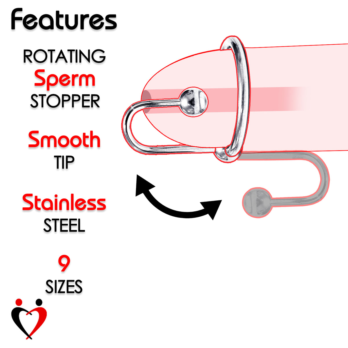 LeLuv Eyro Stainless Steel Glans Ring with Sperm Stopper - 20mm  - 36mm