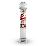 LeLuv Glass Dildo Heart Detailed Shaft and Bulb Head - Flat Base