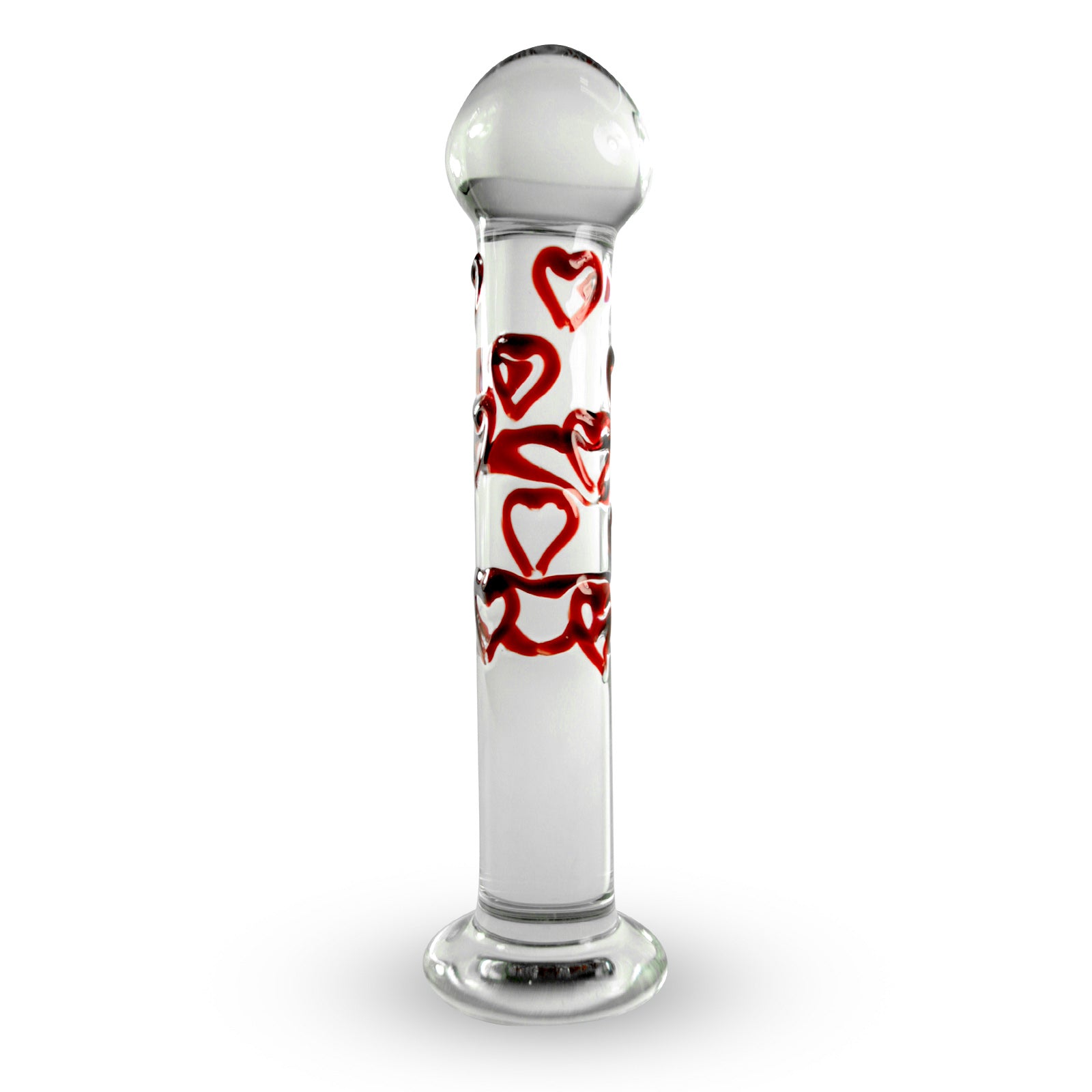 LeLuv Glass Dildo Heart Detailed Shaft and Bulb Head - Flat Base
